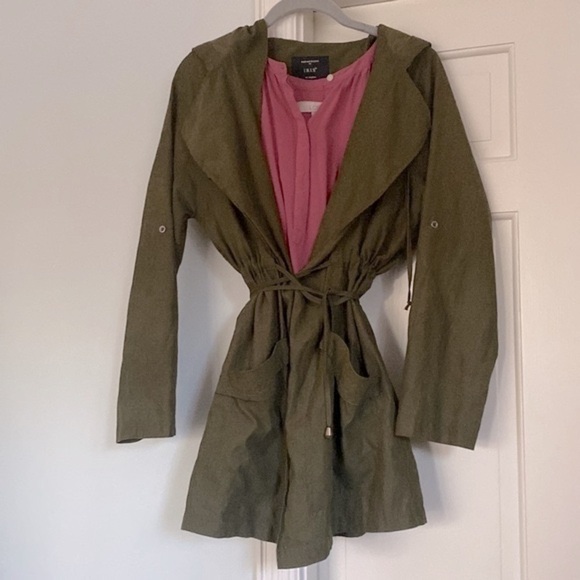 Hiking Rain Jacket Moss Green Attached Hood Coat Size Small Cinch Waist - Picture 5 of 16